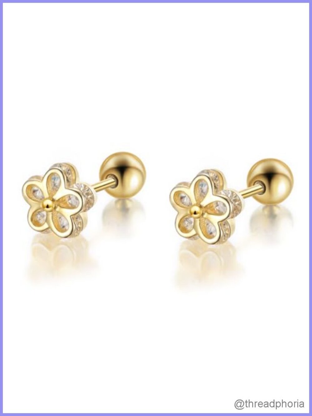925 Sterling Silver 18K Gold Plated Cubic Zirconia Screw Back Stud Earrings